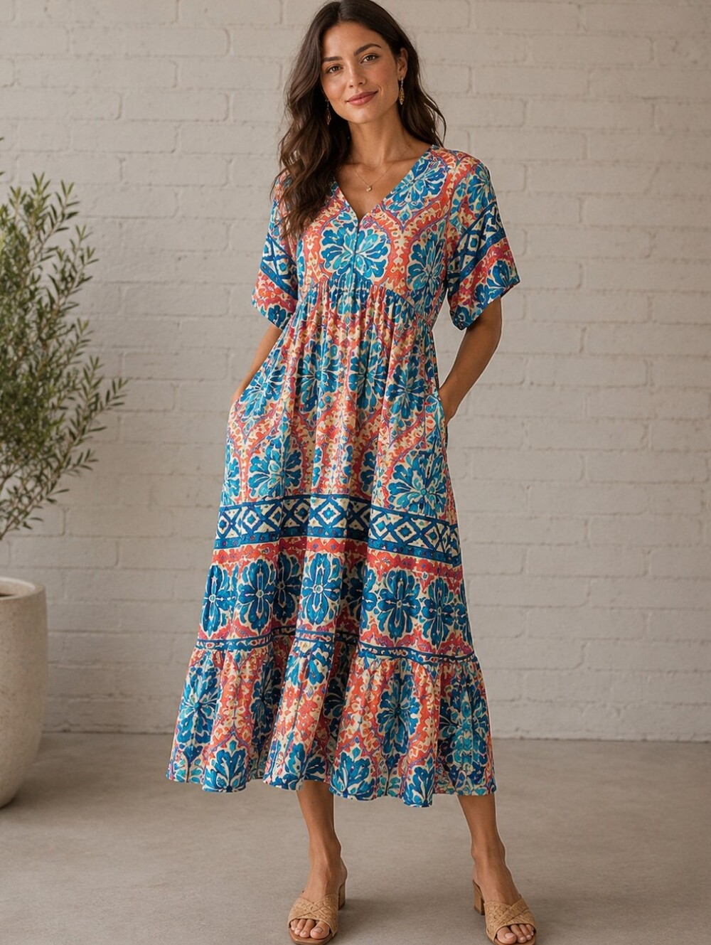 ANTHROPOLIGIE Fig And Flower Woman's Maxi Dress Size Large - Picture 1 of 5